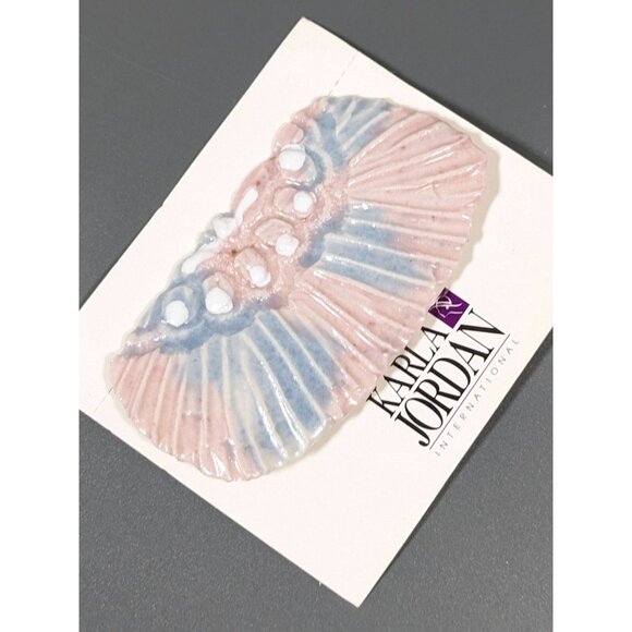 Vintage Karla Jordan Pink Blue Porcelain Beachy Coastal Shell Pin Brooch - Picture 5 of 8